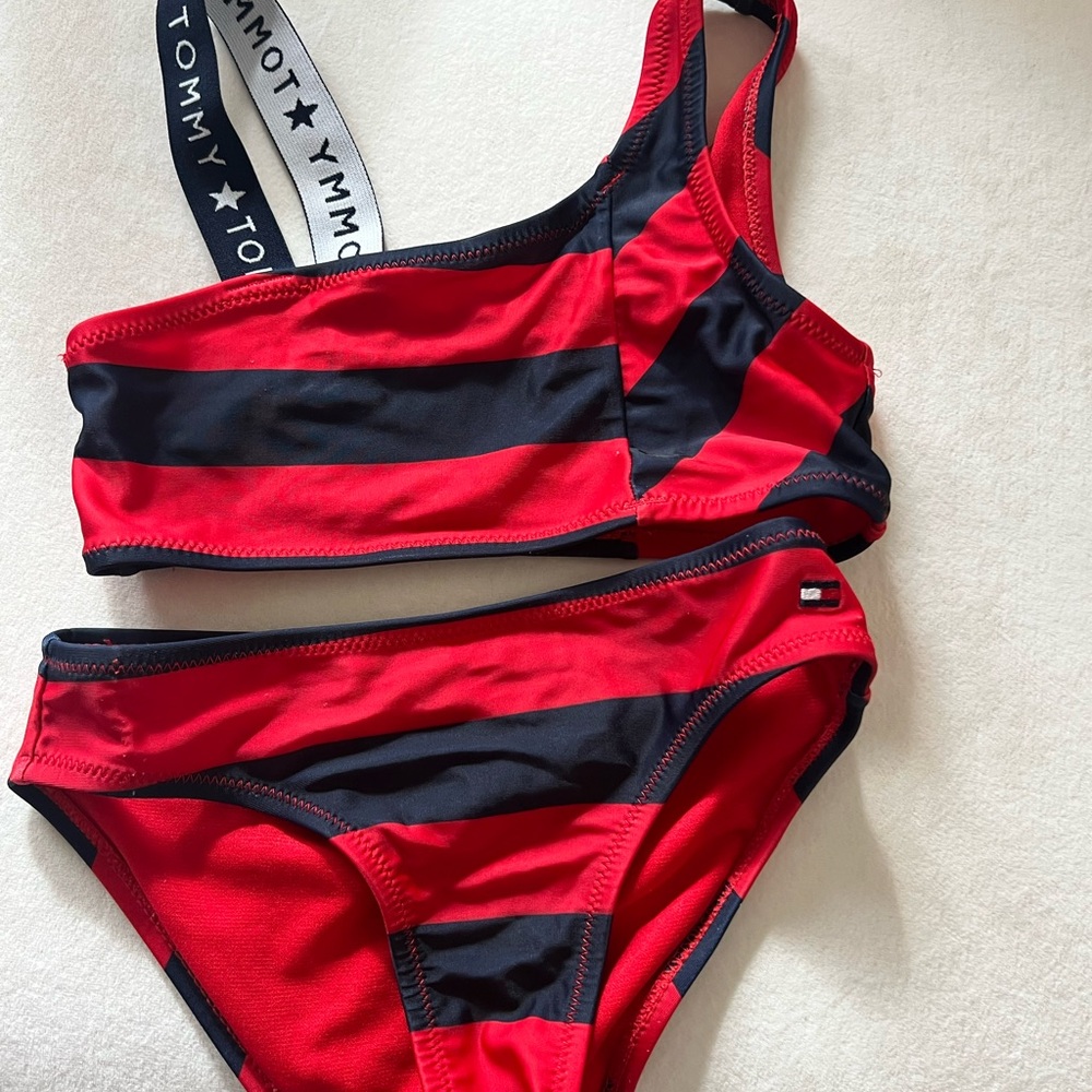 Tommy Hilfiger Red and Black Striped Bikini